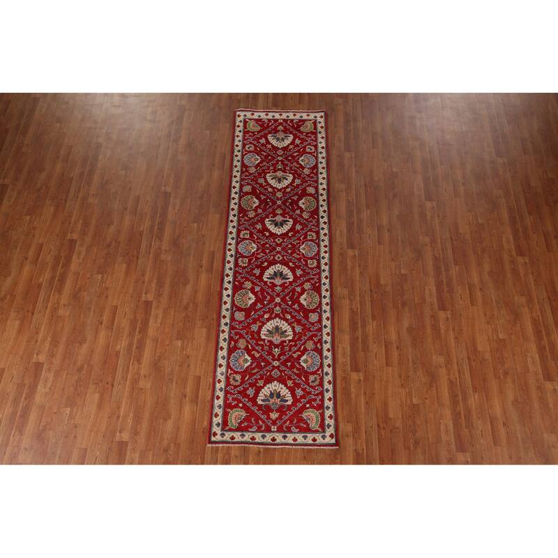 Red Kazak Runner Rug Handmade Traditional Wool Carpet - 2'9" x 9'8"