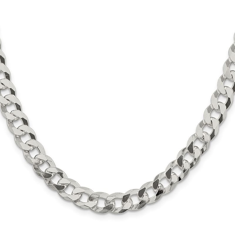 Curata 925 Sterling Silver 8.5mm Beveled Curb Chain Necklace for Men