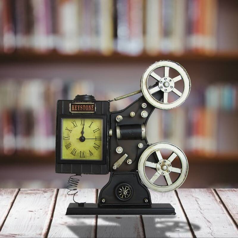 Old School Film Projector Tabletop Clock - 7.87" L x 1.57" W x 9.45" H - 7.87" L x 1.57" W x 9.45" H - Black