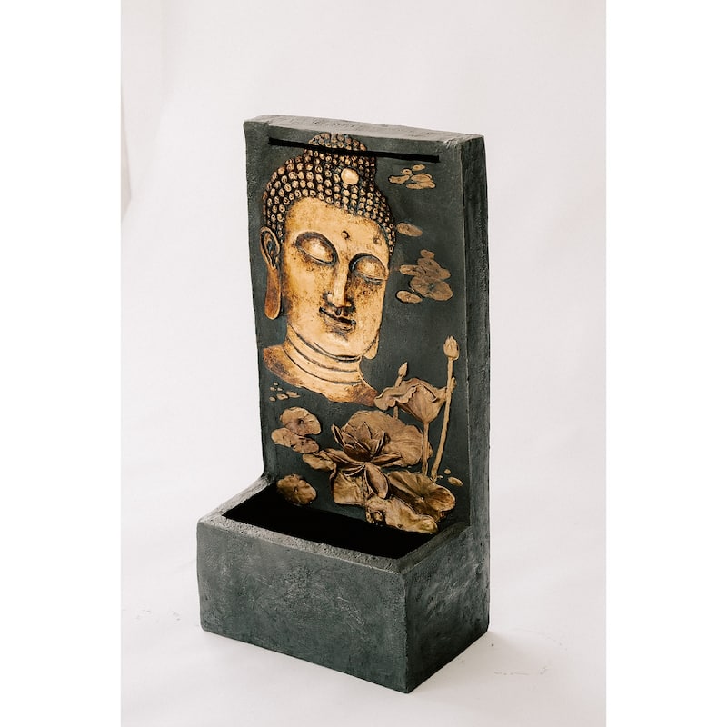 XBrand 29.5"H Bronze and Natural Polystone Indoor Outdoor Buddha Face Water Fountain w/Pump and Splash Guard