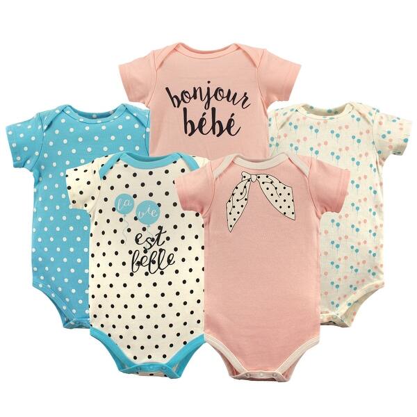 slide 1 of 1, Luvable Friends Baby Girl Cotton Bodysuits 5pk, Bonjour 0-3 Months - Bonjour