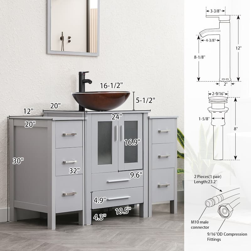 48" Bathroom Vanity Set Vessel Sink Faucet W/ Small Cabinet Combo