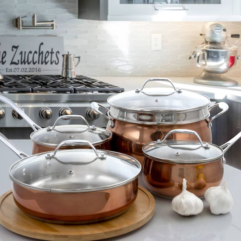 Stainless Steel Cookware 9 Piece Set in Silver and Bronze