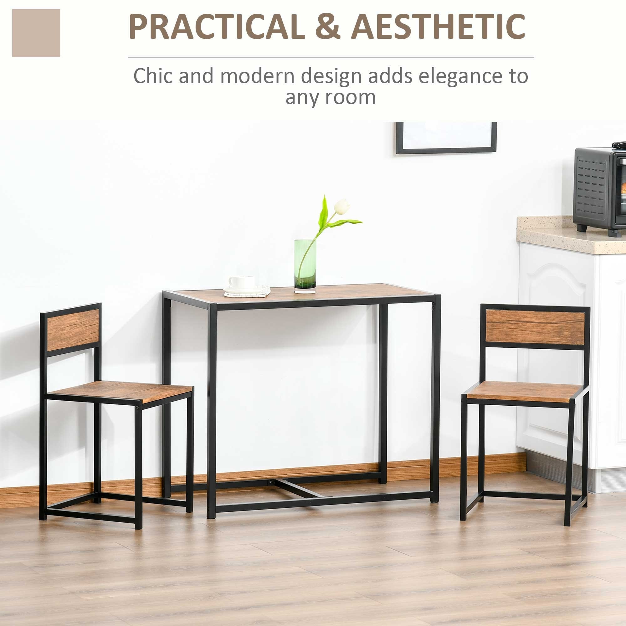 HOMCOM Industrial 3 Piece Dining Table and 2 Chair Set for Small