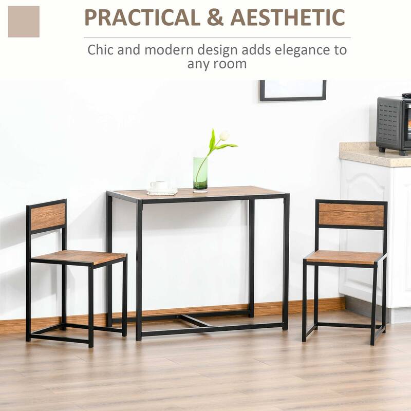 HOMCOM Industrial 3-Piece Dining Table and 2 Chair Set for Small Space in the Dining Room or Kitchen - 35.5" L x 18.5" W x 30" H