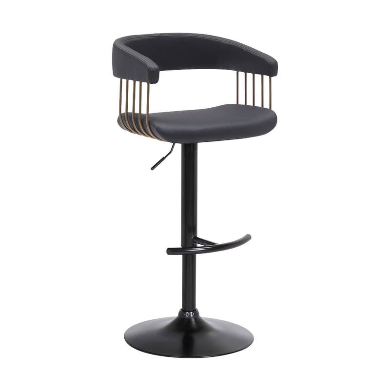 Adjustable Faux Leather Swivel Bar Chair with Footrest and Armrests - 20” x 18” x 44” - Black