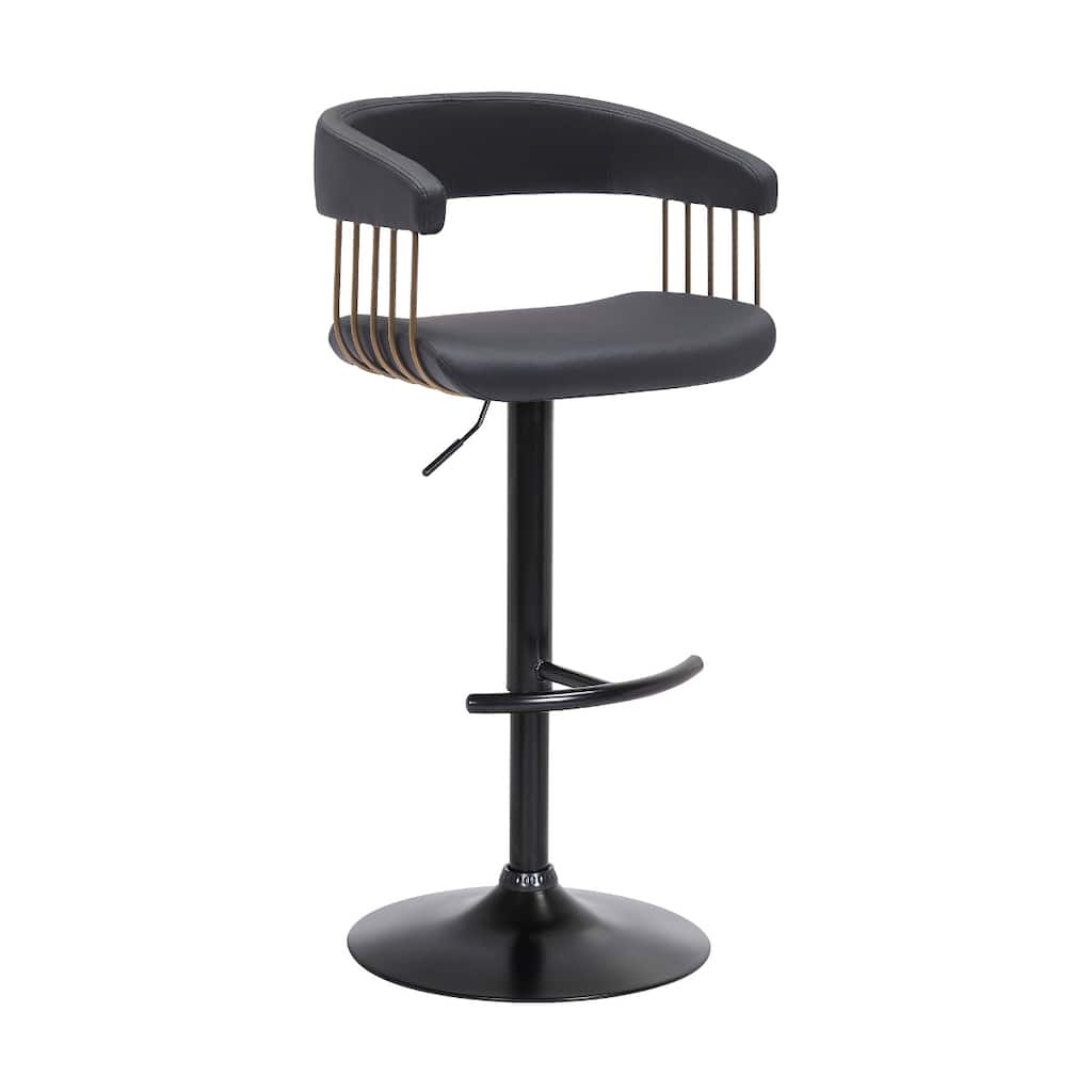 Adjustable Faux Leather Swivel Bar Chair with Footrest and Armrests - 20” x 18” x 44”