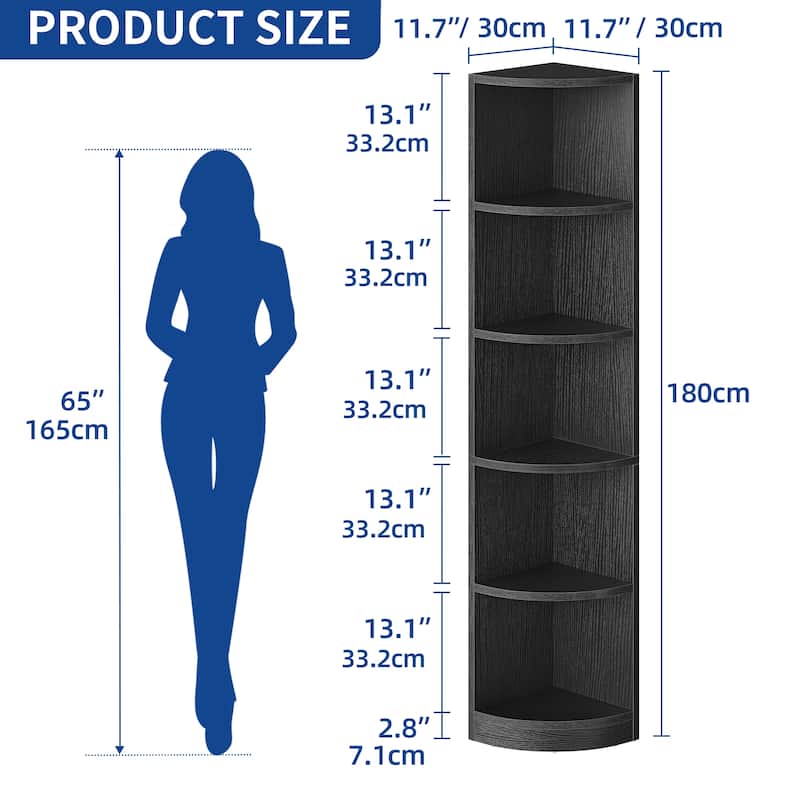 Moasis Modern 5-Tier Corner Shelf, 70" Tall Corner Bookshelf Freestanding Display Bookcase