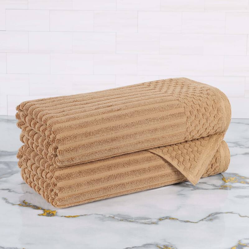 Superior Soho Ribbed Cotton Bath Towel Set of 2 - Light Brown