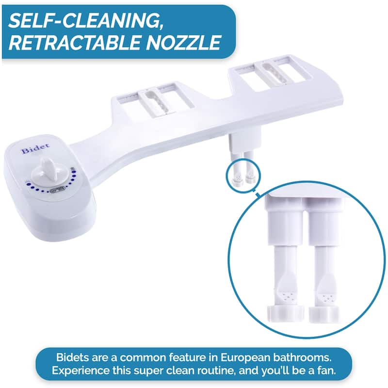 Bidet - Double Nozzle - Non-Electric Toilet Attachment - Self Cleaning