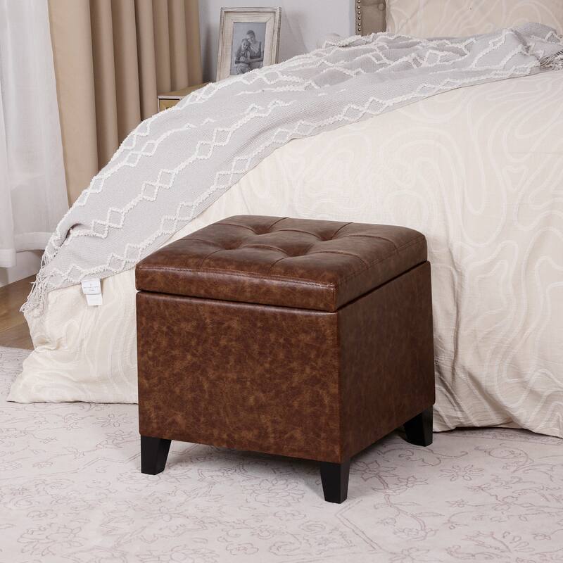 Adeco Bonded Leather Square Tufted Cubic Cube Storage Ottomans