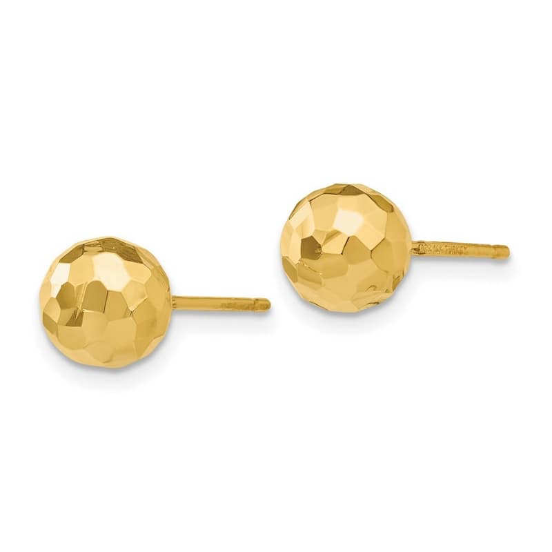 Curata 14k Yellow Gold Diamond-cut 7mm Ball Post Earrings