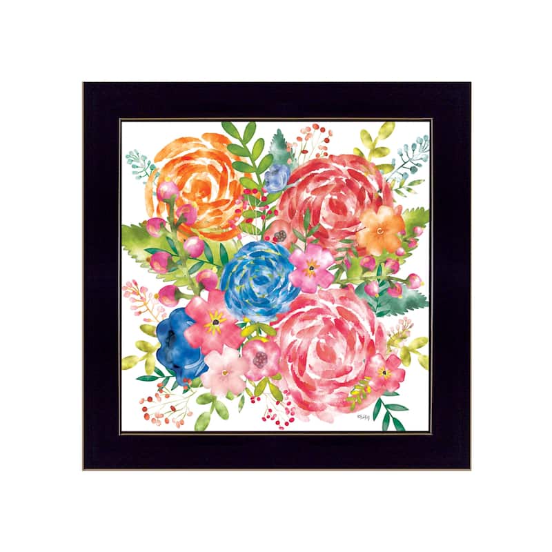 TrendyDecor4U Contemporary "Spring Floral II" Framed Print Wall Art - Black