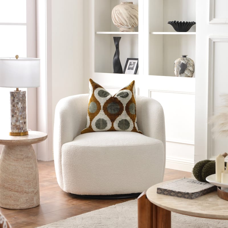 KINWELL 34" Sherpa Swivel Accent Chair Boucle Upholstered Armchair