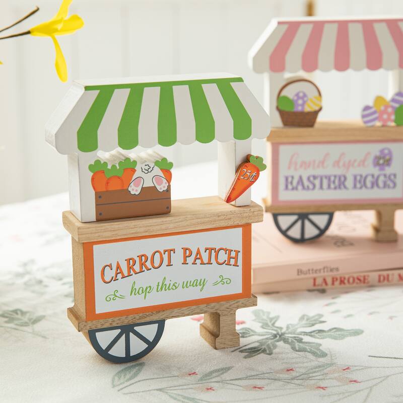 Glitzhome 6"H Set of 2 Easter Wooden Booths Table Decor