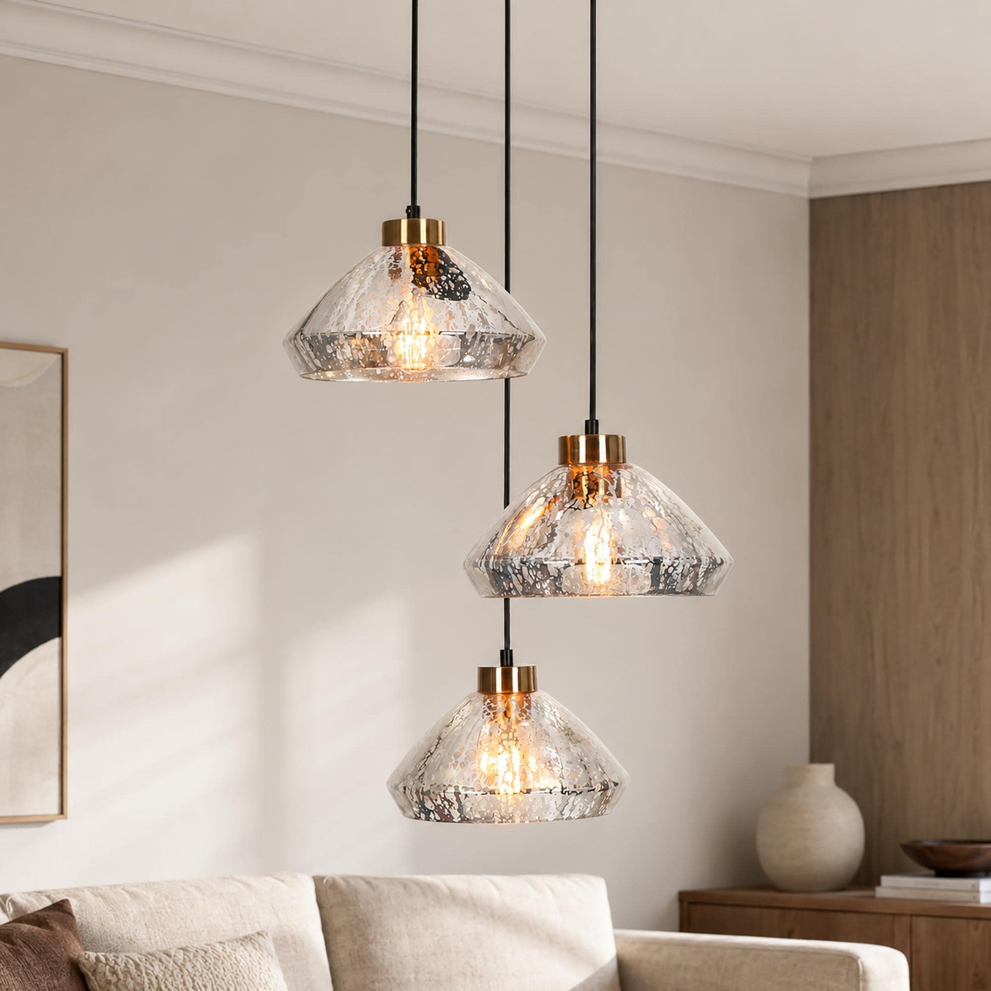 Flyn Modern 3-Light Cluster Pendant Light Glass Chandelier for Dining Room - D 17.7" x H 6.3"