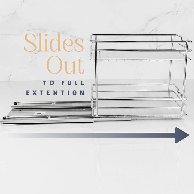 Hold N' Storage - 2 Tier Pull Out Cabinet Organizer for Spices, Cans - Heavy Duty with Lifetime Limited Warranty
