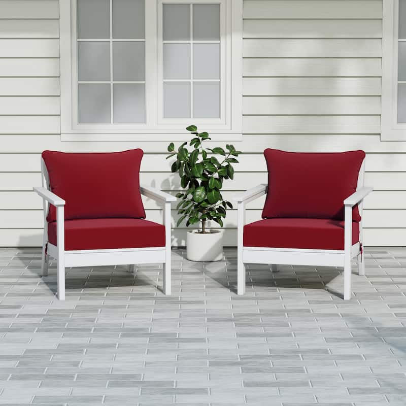 Birchwood All Weather HDPE Outdoor Patio White Deep Seating Conversation Set With Cushions (2-Piece) - White/Red