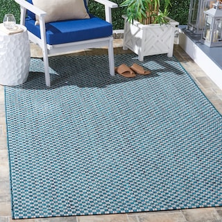 SAFAVIEH Courtyard Judi Indoor/ Outdoor Patio Backyard Rug - Turquoise/Light Grey [8' x 10'] - 8' x 10'