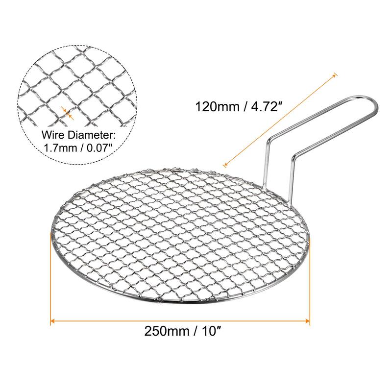 Stainless Steel Grill 10" Round Barbecue Mesh Outdoor Grill w Handle - 10-inch - Silver