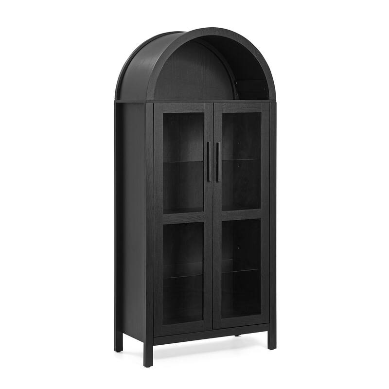 Roomfitters Arched Display Cabinet with Glass Doors, Modern Wooden Storage Cabinet with Adjustable Shelves for Entryway
