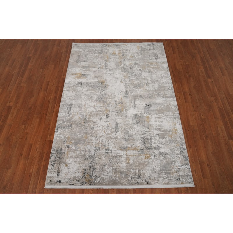 Machine Made Oriental Polyester Carpet Modern Abstract Greys & Charcoal Abstract Area Rug - 7' 5'' X 5' 2''