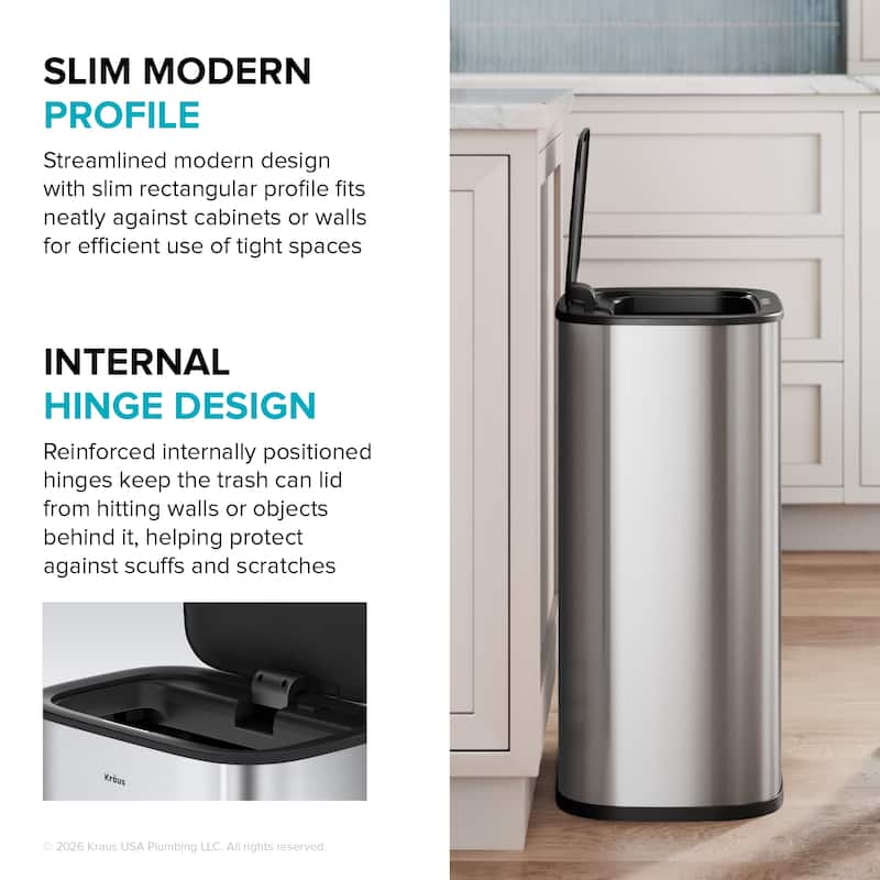 KRAUS WasteGuard 14.5 Gal 55 Liter Motion Sensor Kitchen Trash Can