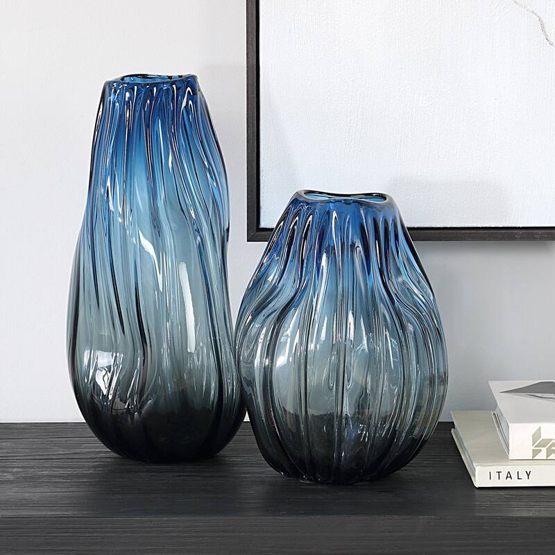Uttermost 18190 Midnight Horizon 14-1/2" Tall Glass Vase - Set of 2
