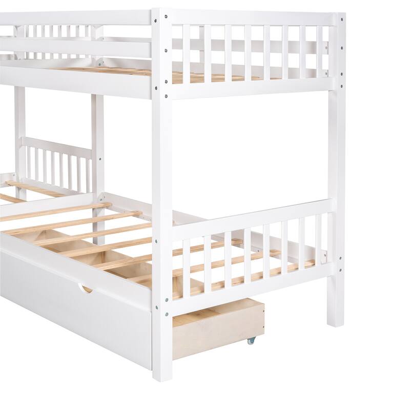L-Shaped Twin Over Twin Bunk Bed with Drawers, Space-Saving Bunk Bed for 4