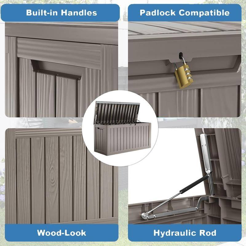 60-100 Gallon Outdoor Deck Storage Box with Lockable Lid, UV Protected & Weatherproof
