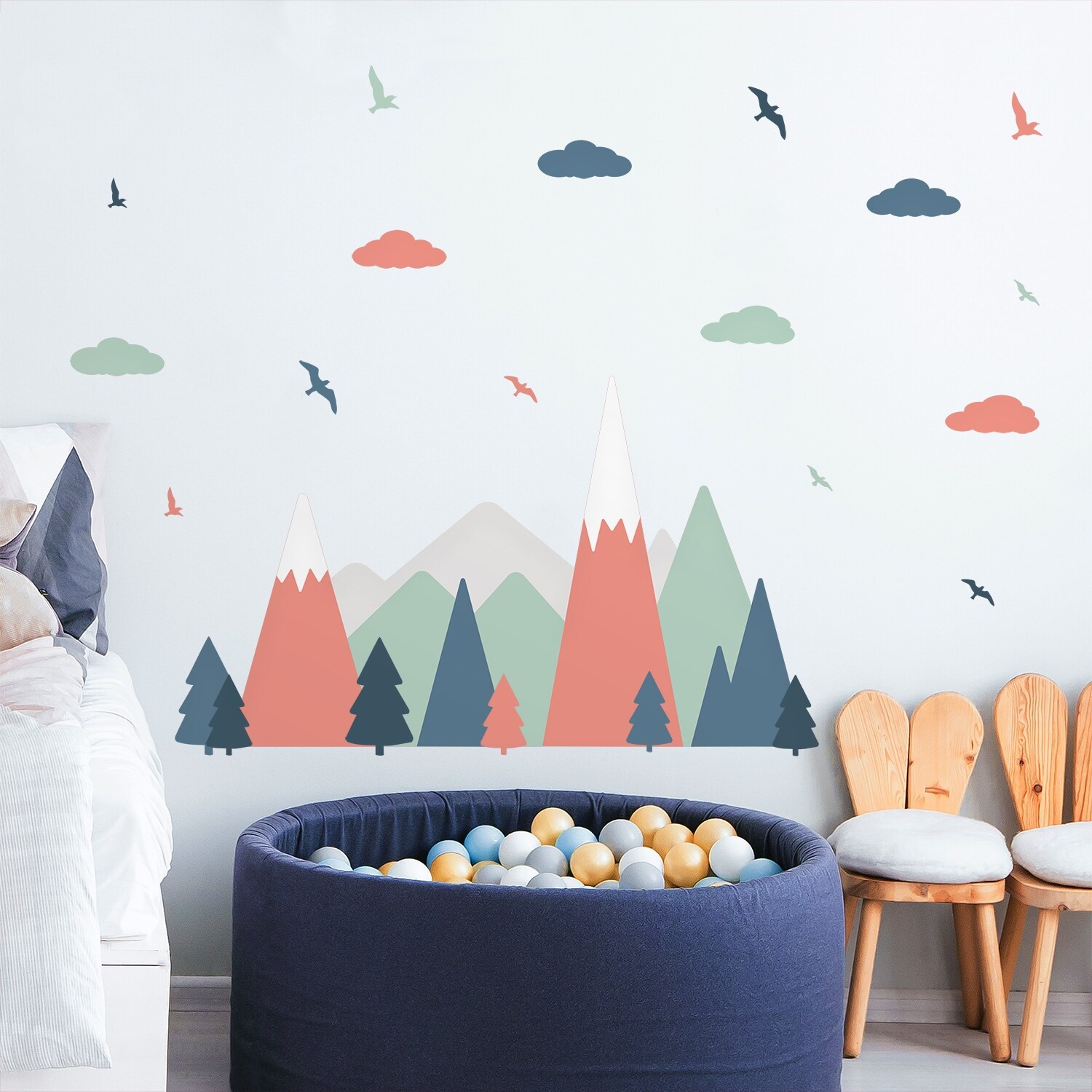 Walplus Red Green Mountains Landscape Clouds Birds Children Wall Stickers Overstock 31939632