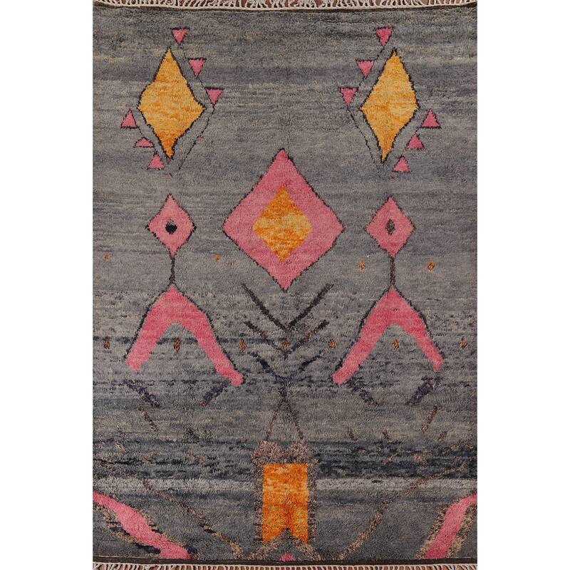 Gray Geometric Moroccan Oriental Area Rug Handmade Wool Carpet - 9'0" x 12'3"