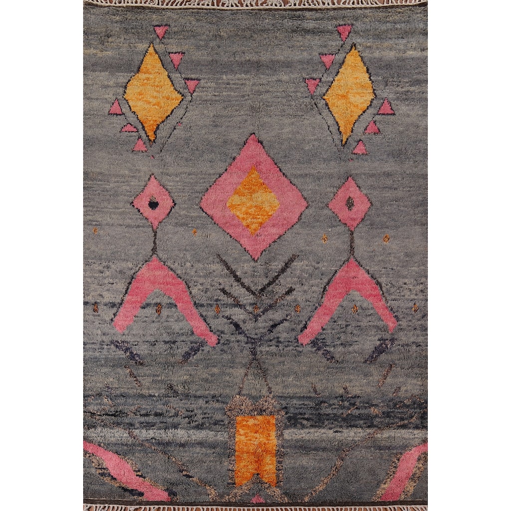 Gray Geometric Moroccan Oriental Area Rug Handmade Wool Carpet - 9'0" x 12'3"