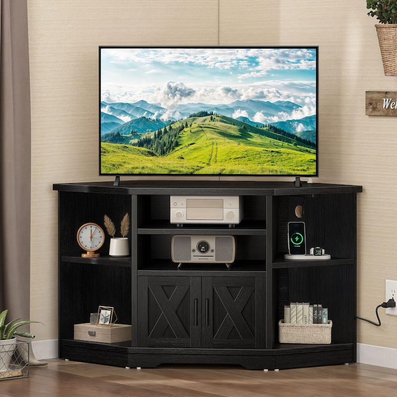 Farmhouse Corner TV Stand Entertainment Center Media Console for TVs up to 55" with Power Outlet