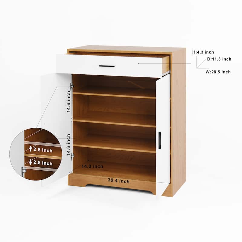 Freestanding Wooden Shoe Cabinet, 4-Tier Shoe Rack Organizer, Shoe Cabinet with Drawer, 2 Door & Adjustable Shelves