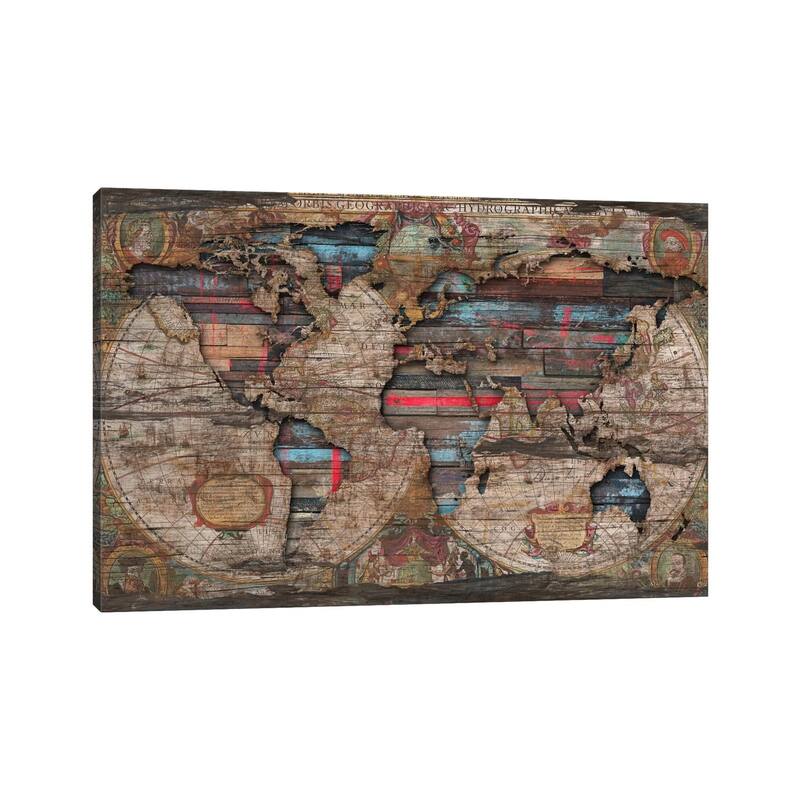 iCanvas 'Distressed World Map' by Diego Tirigall Canvas Print