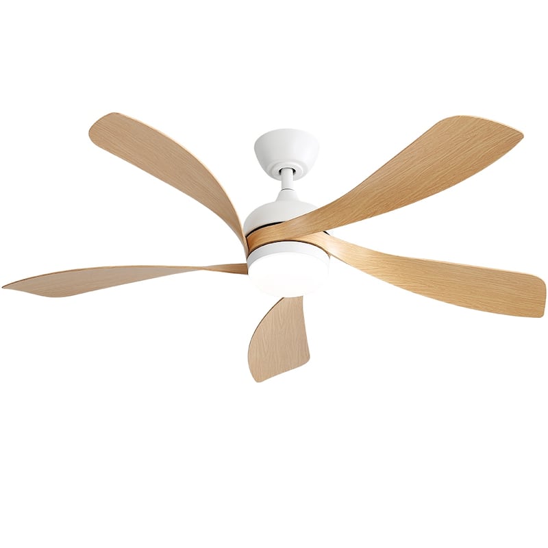 45 Inch / 52 Inch White Ceiling Fan with Dimmable LED Light and Remote, 6-Speed Reversible DC Motor, ABS Blades - 52 Inch With Remote Control - White With Light Brown ABS Blades