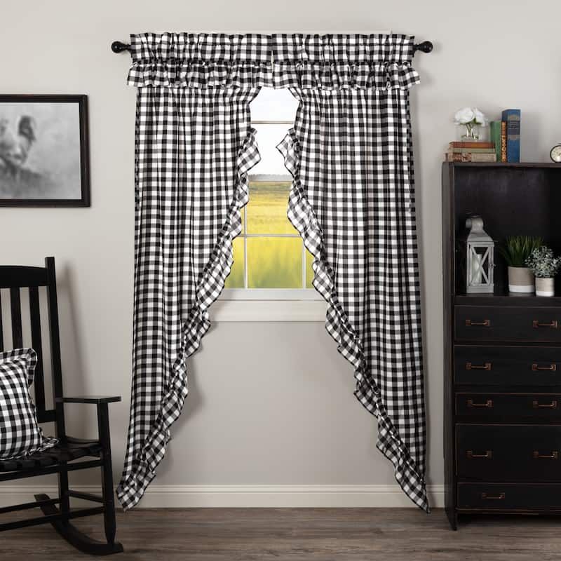 Annie Buffalo Check Ruffled Long Prairie Panel Set - Prairie Panel 84x36 - Prairie Panel 84x36