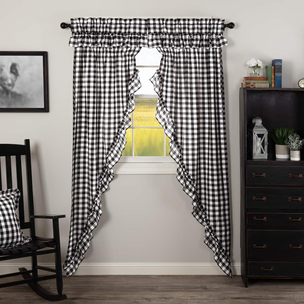 Annie Buffalo Check Ruffled Long Prairie Panel Set - Prairie Panel 84x36 - Prairie Panel 84x36