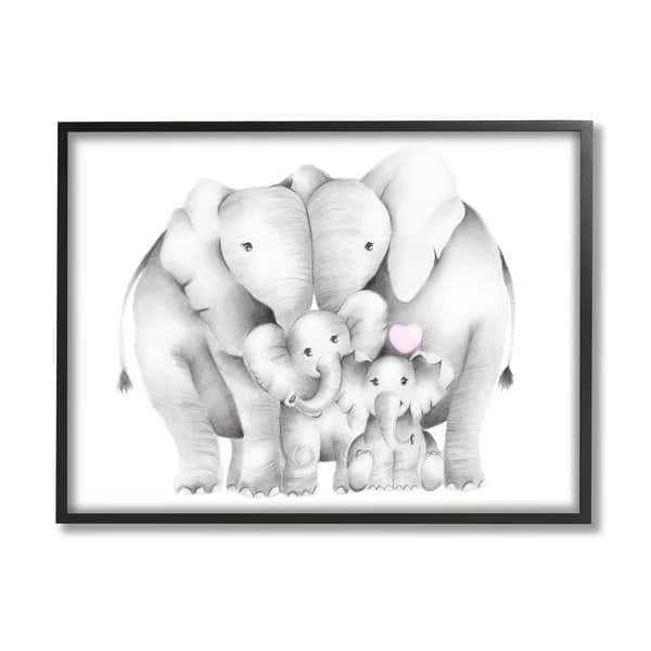 slide 2 of 19, Stupell Baby Elephants with Animal Family Cute Pink Heart Framed Wall Art 16 x 20 - Black