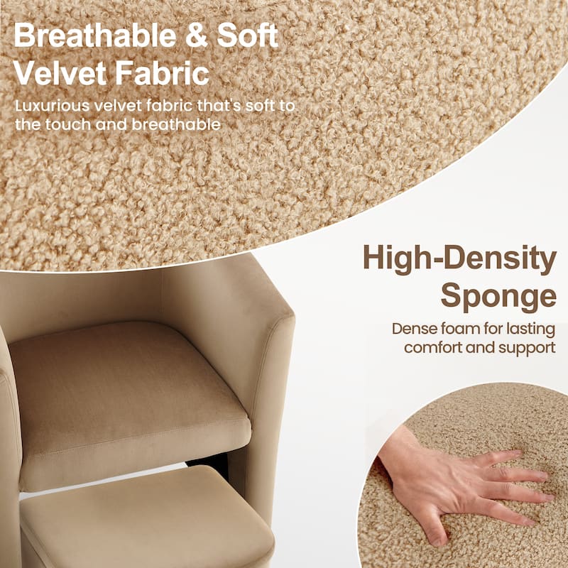RENEWLINE Sherpa Barrel Chair & Storage Ottoman Set - Plush Compact Accent for Reading Nooks, Cloud-Like Lounge Seat