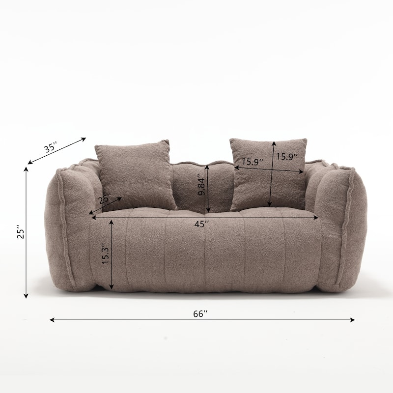 66" Chenille Square Beanbag Chair with High-Resilience Foam Core, Armrests and Handle