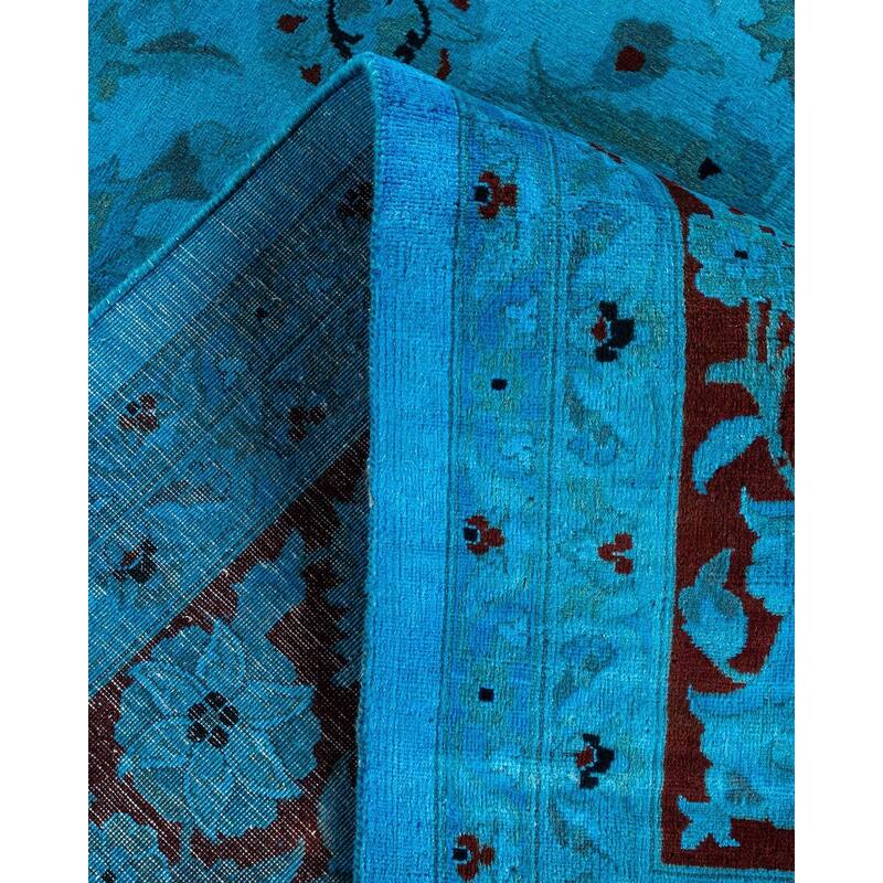 Overton Hand Knotted Wool Vintage Inspired Modern Contemporary Overdyed Blue Area Rug - 10' 1" x 14' 2"