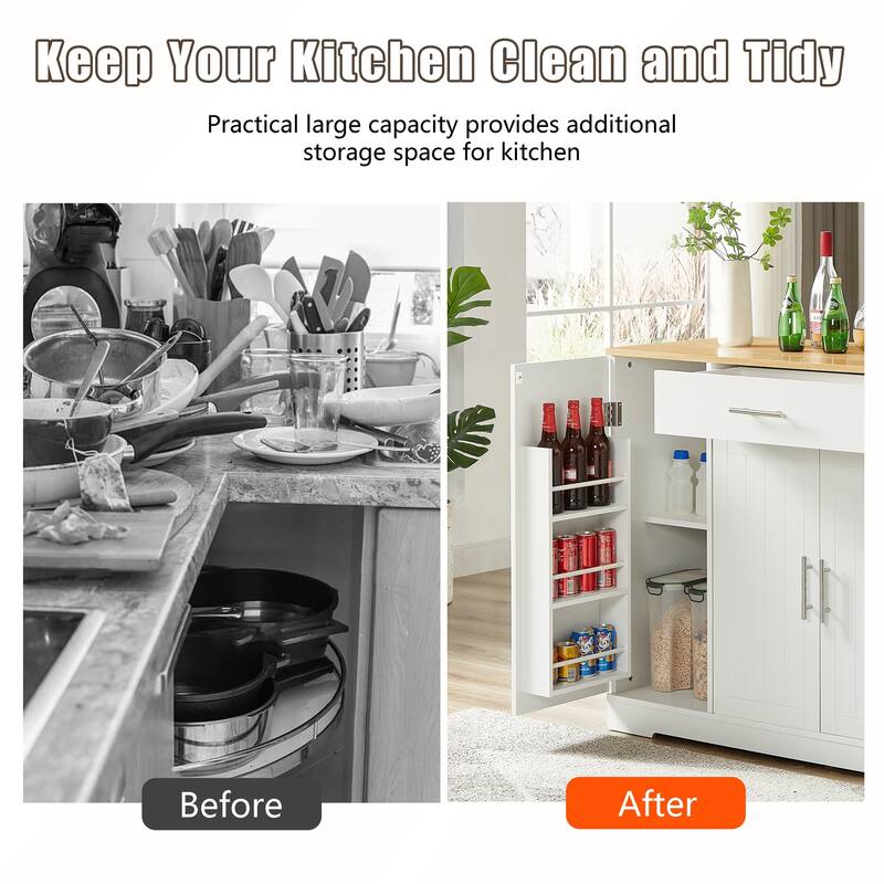 53inch Kitchen Storage Islands with Drawers and Trash Can Storage