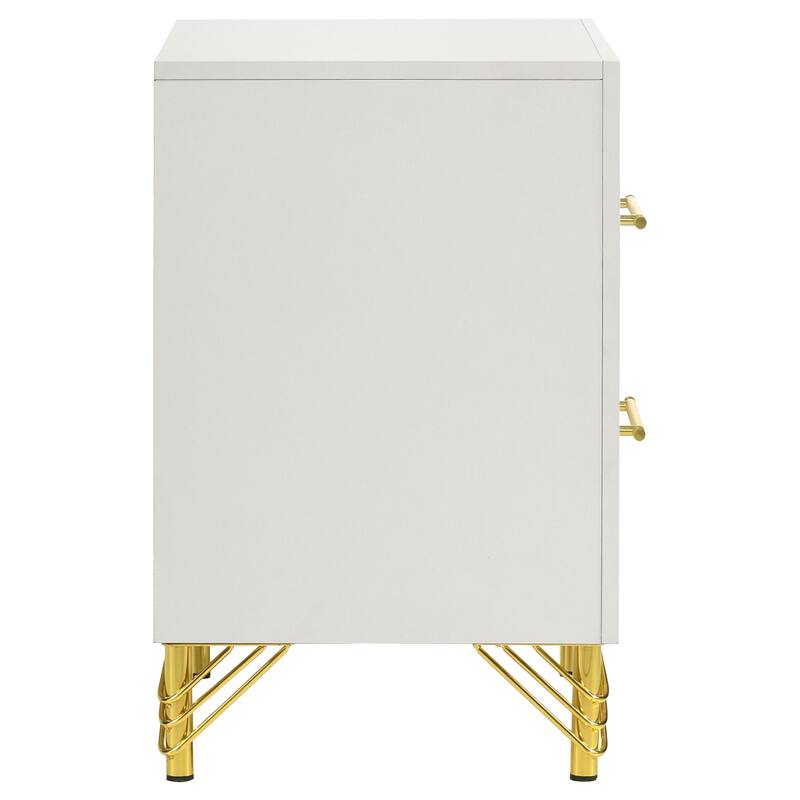 White 2-Drawer Nightstand with Gold Trim