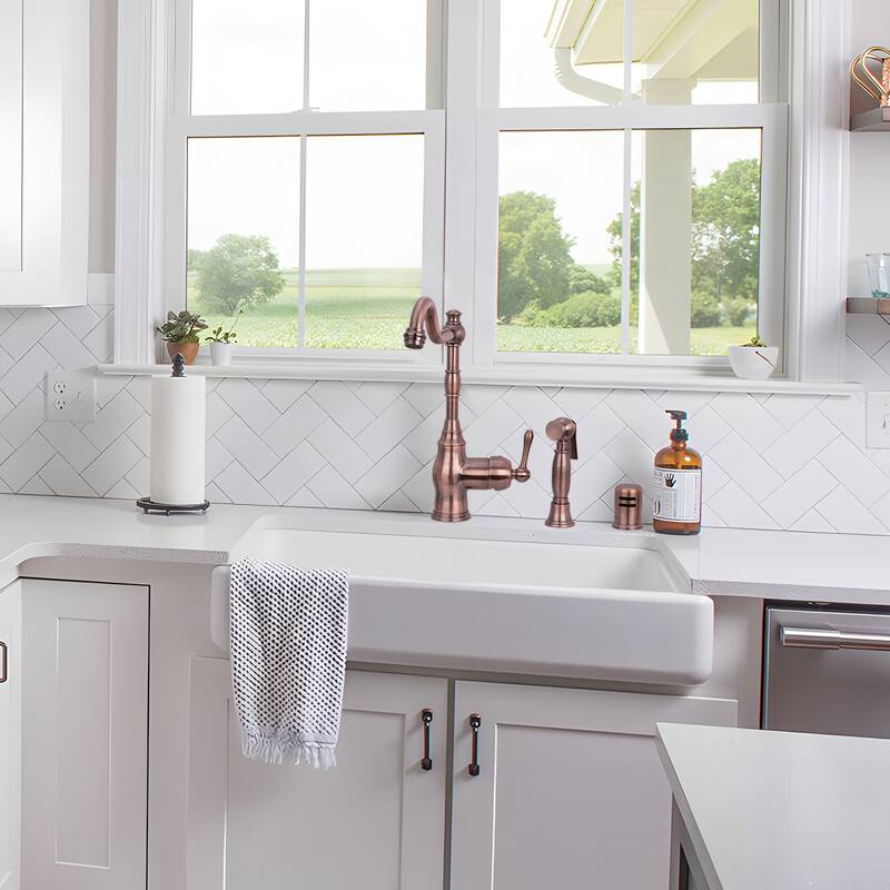 One-Handle Copper Widespread Kitchen Faucet with Side Sprayer