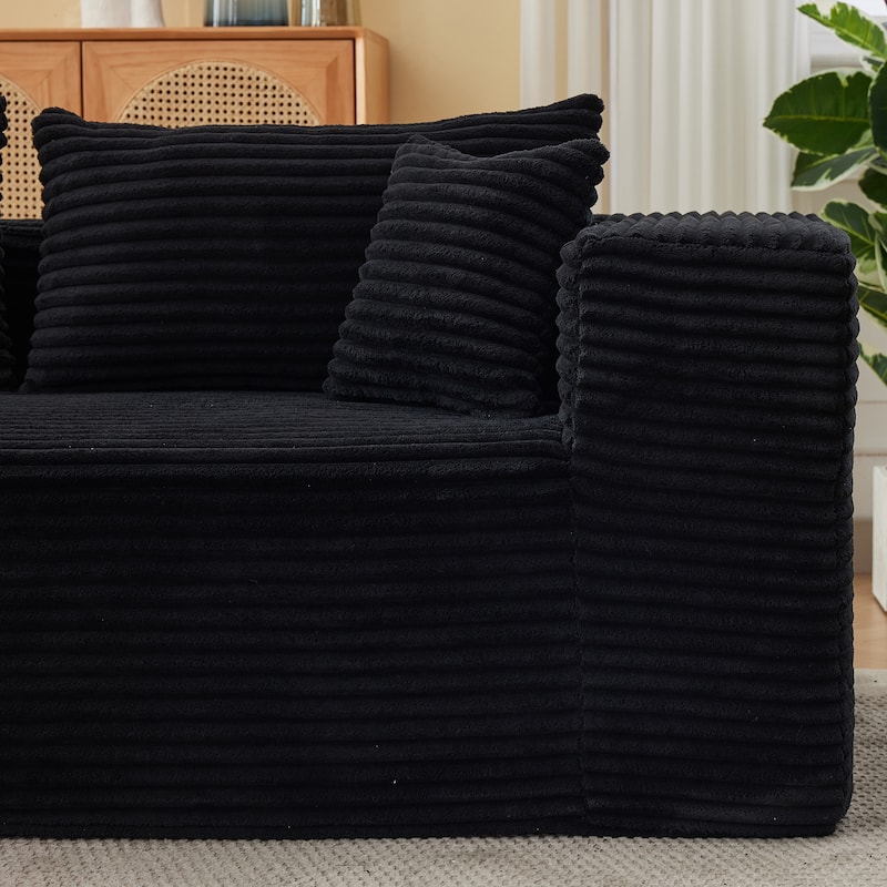 Floor Standing Modular Deep Seat Couch Corduroy L-shaped Sectional Sofa with Chaise Lounge, Pillows and Square Arms