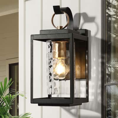 Modern Black Gold 1-Light Outdoor Wall Sconce Porch Patio Lantern Lamp - Black&Gold - L5.9"*W7.5"*H13.2"