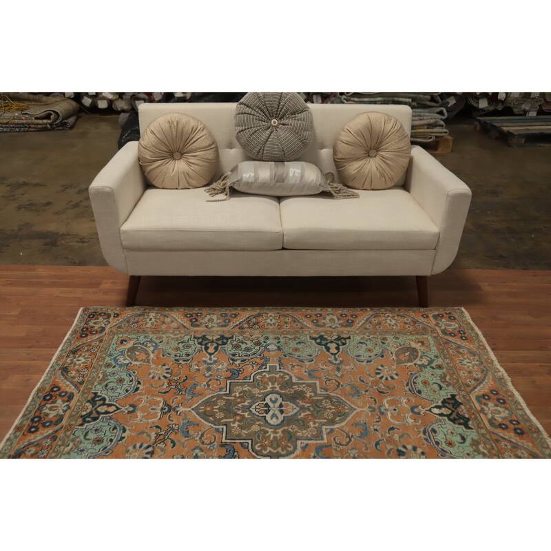 Hand Knotted Oriental 100% Wool Carpet Traditional Floral Oranges & Rust Tabriz Area Rug - 6' 0'' X 4' 6''