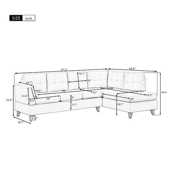 Nestfair LShape Linen Fabric Sofa with One Lumbar Pad and Chaise